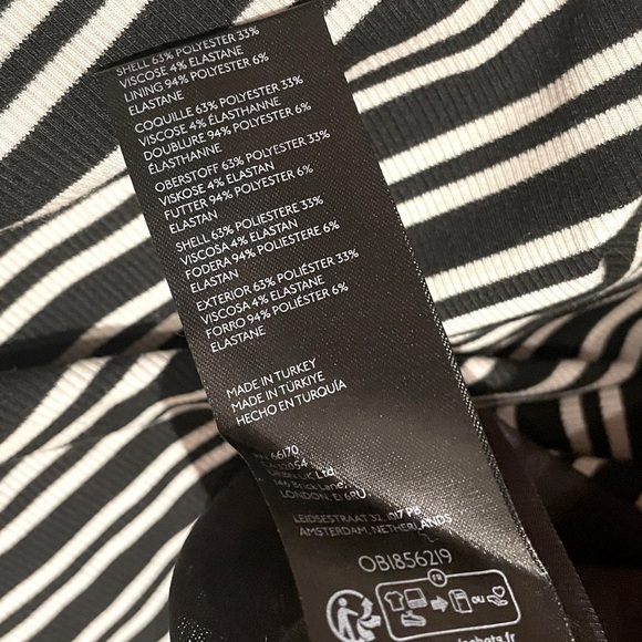 Anthropologie Mock-Neck Ribbed Knit Ruched Dress in Striped Black & White sz XS - Picture 5 of 5